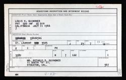 The interment and headstone record for Louis V. Quinones. National Archives and Records Administration.