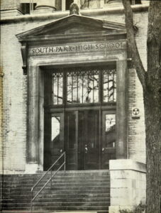 Staircase up to the front door of the school