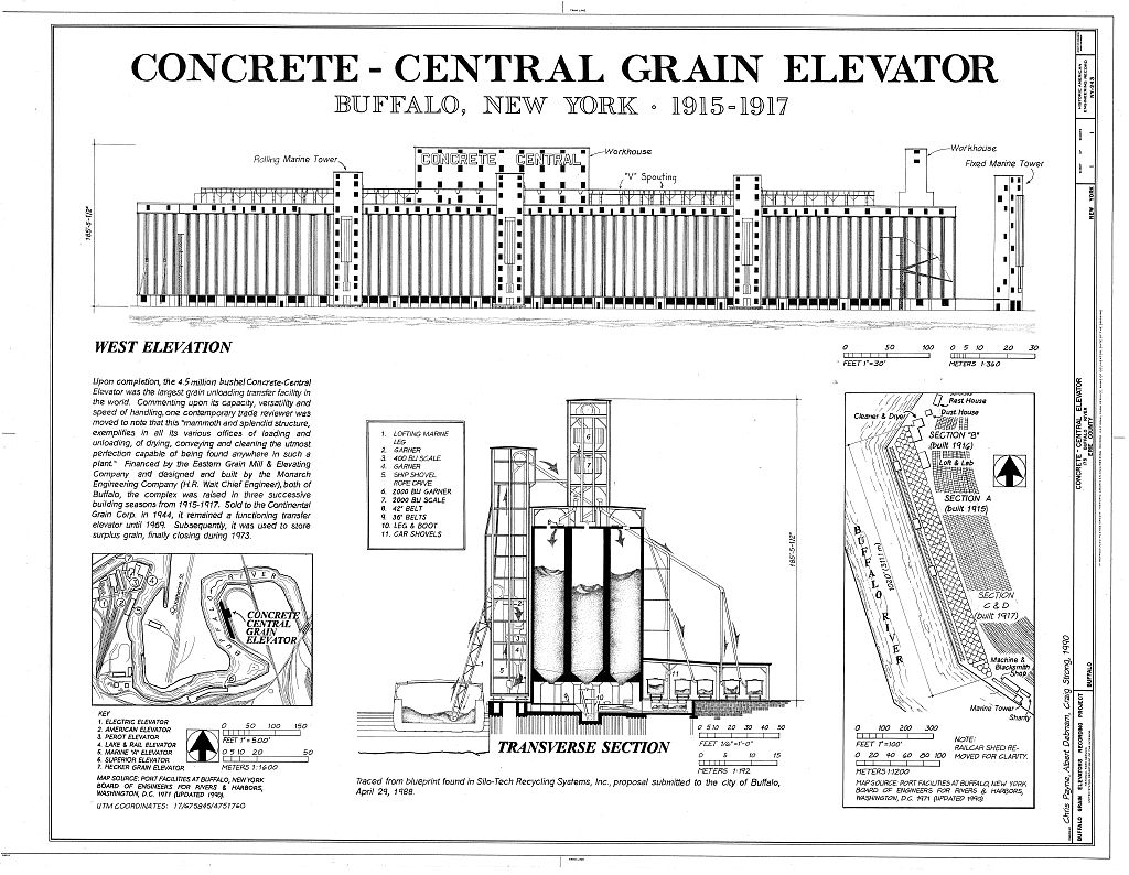 Engineering diagram of Concrete Central grain elevator.