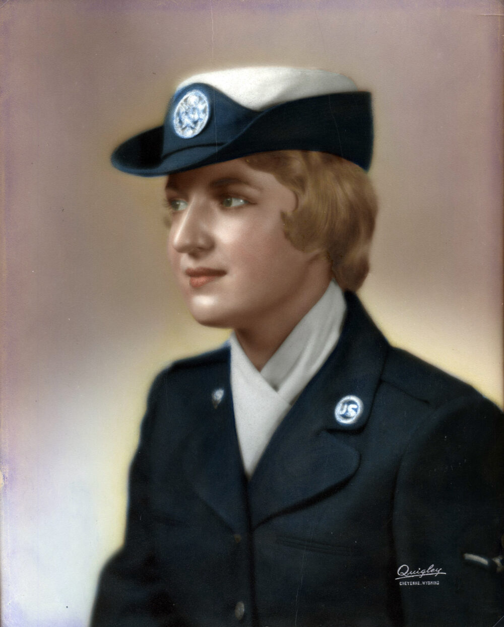 A young blonde woman in an Air Force dress uniform.