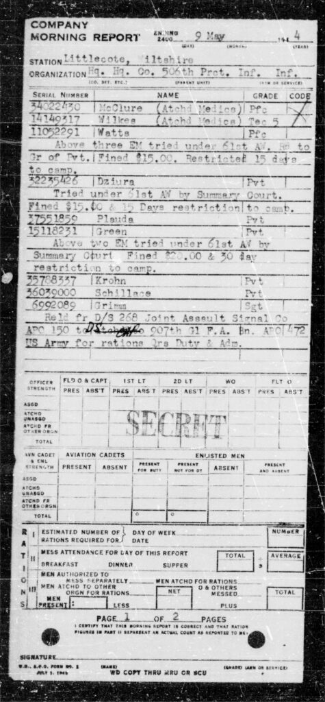 WWII soldier discipline report