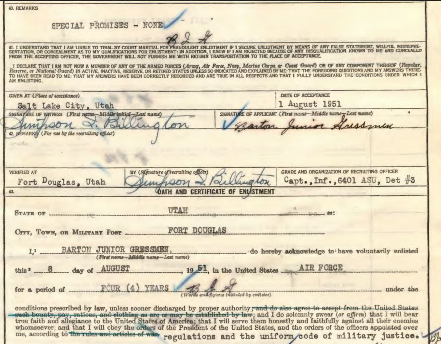 A typed document, signed by Gressmen.