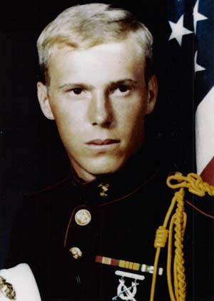 A young White man wearing a Marine Corps dress uniform.