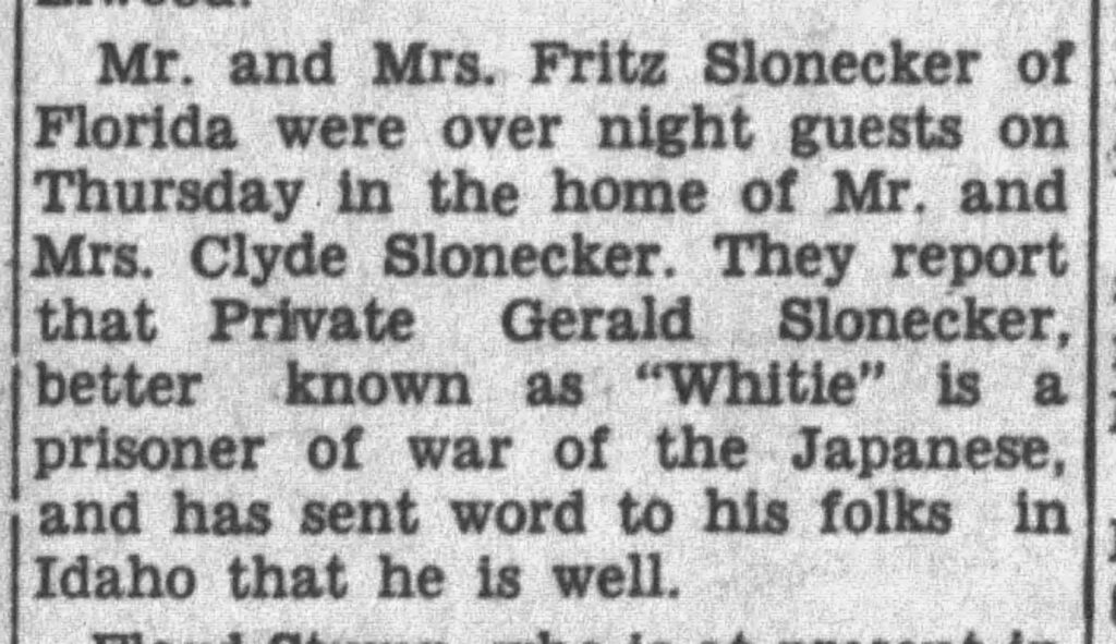 Newspaper announcement from 1940s