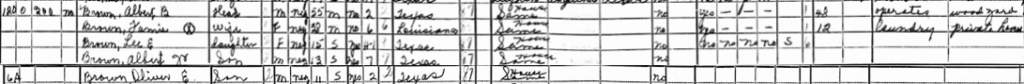 A snippet from the Census showing Brown and his family members.