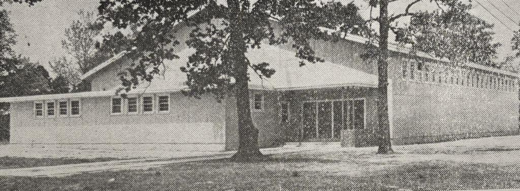 A black and white image of a school building.