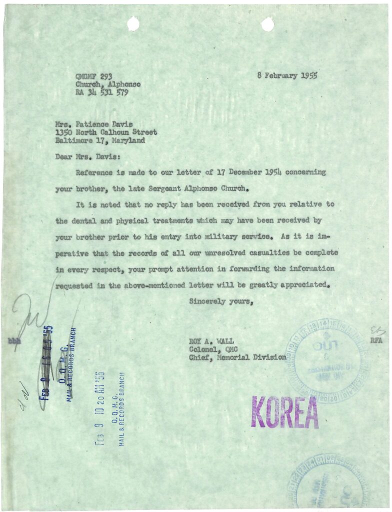Letter from US Army to family