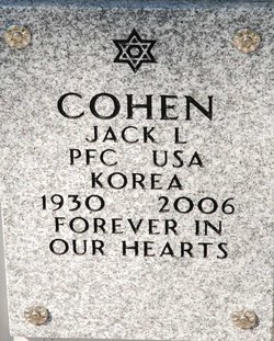 Flat grave marker with a Star of David and the name Jack L. Cohen.