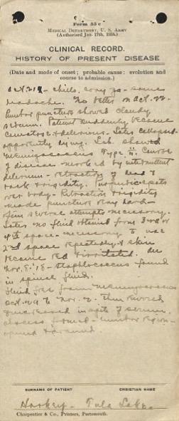 A handwritten page of notes on Harkey’s condition.