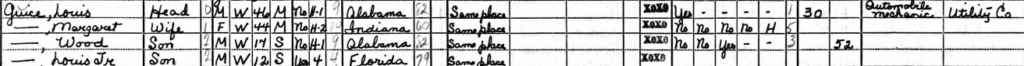 A handwritten Census entry shows Louis, Sr., Margaret, Wood, and Louis Jr. 