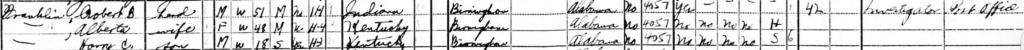 A snippet of the 1940 census showing Franklin and his parents. 
