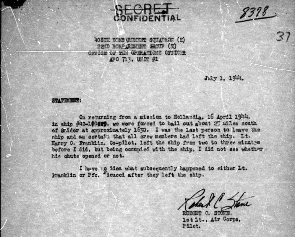 A typewritten letter from Robert C. Stone.