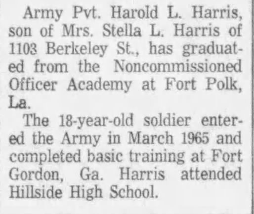 A snippet of the newspaper giving details on Harris’ graduation. 