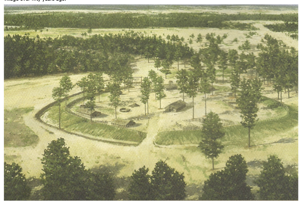 A sepia toned aerial photograph of a simulated village in the middle of nowhere. 