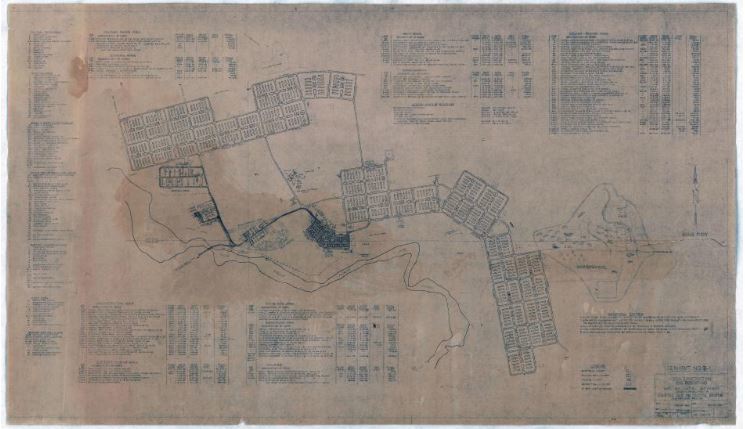 A hand-drawn map of the Minidoka Relocation Center.