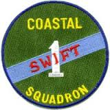 A green circle with a blue border. The word ‘Coastal Squadron’ is at the top and bottom in yellow letters. There is a white number 1 in the center. In a blue diagonal line over the number, it says ‘Swift’ in red. 