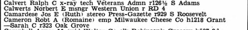 A typewritten list reading ‘Camardese Jos E (Ruth) stereo Press-Gazette r929 S Roosevelt’