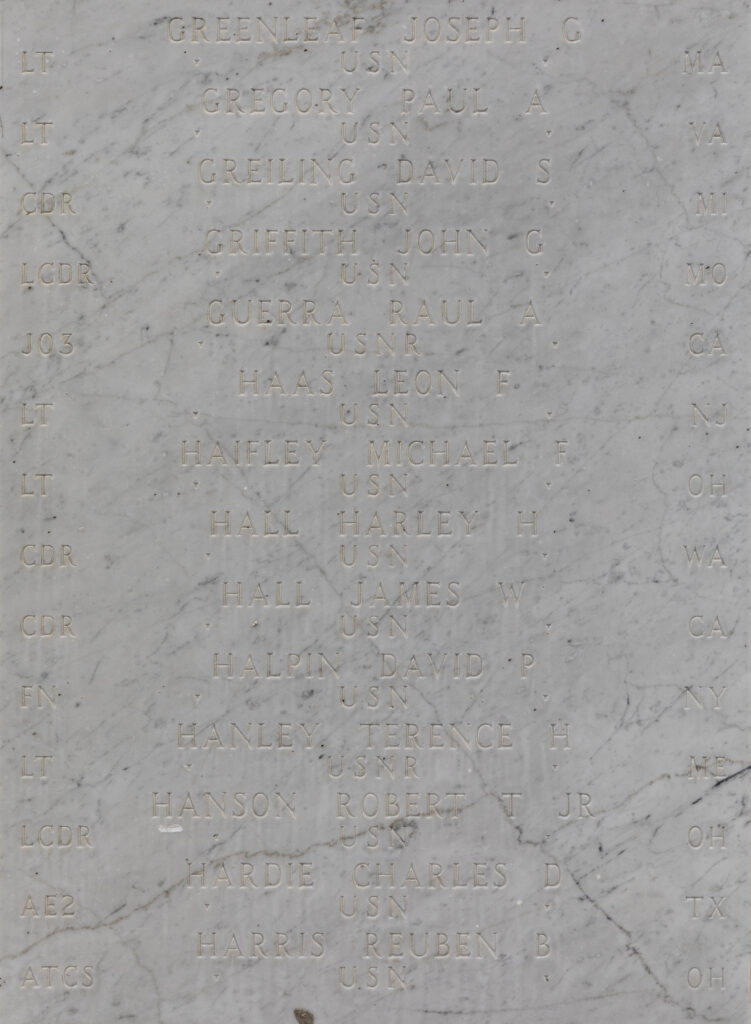Harris's name engraved on the Honolulu Memorial.