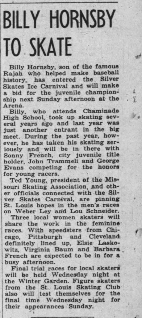 A newspaper article titled “Billy Hornsby to Skate.”