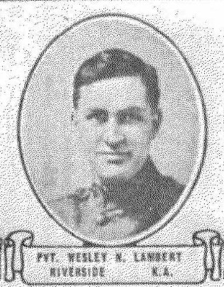 A picture of Wesley Lambert in uniform in a memorial book.
