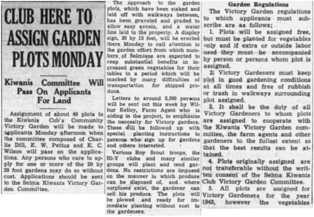 A newspaper article titled “Club Here to Assign Garden Plots Money.”