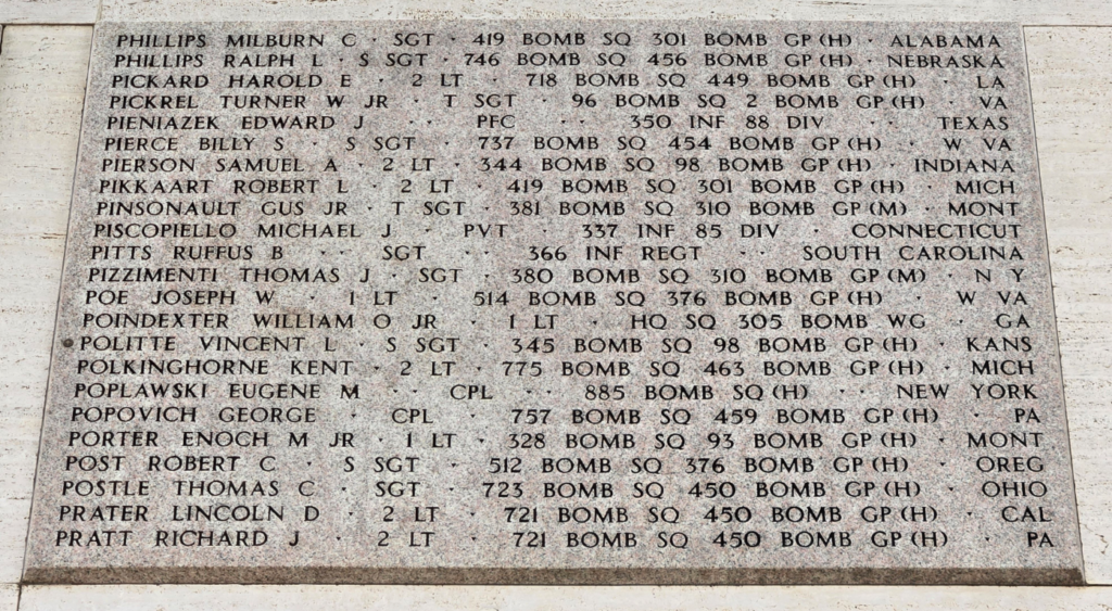 A tablet with multiple engraved names, including Pitts.