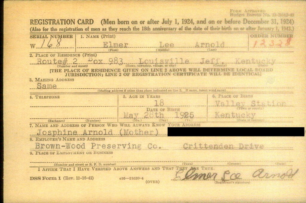 A hand written card with information about Arnold.