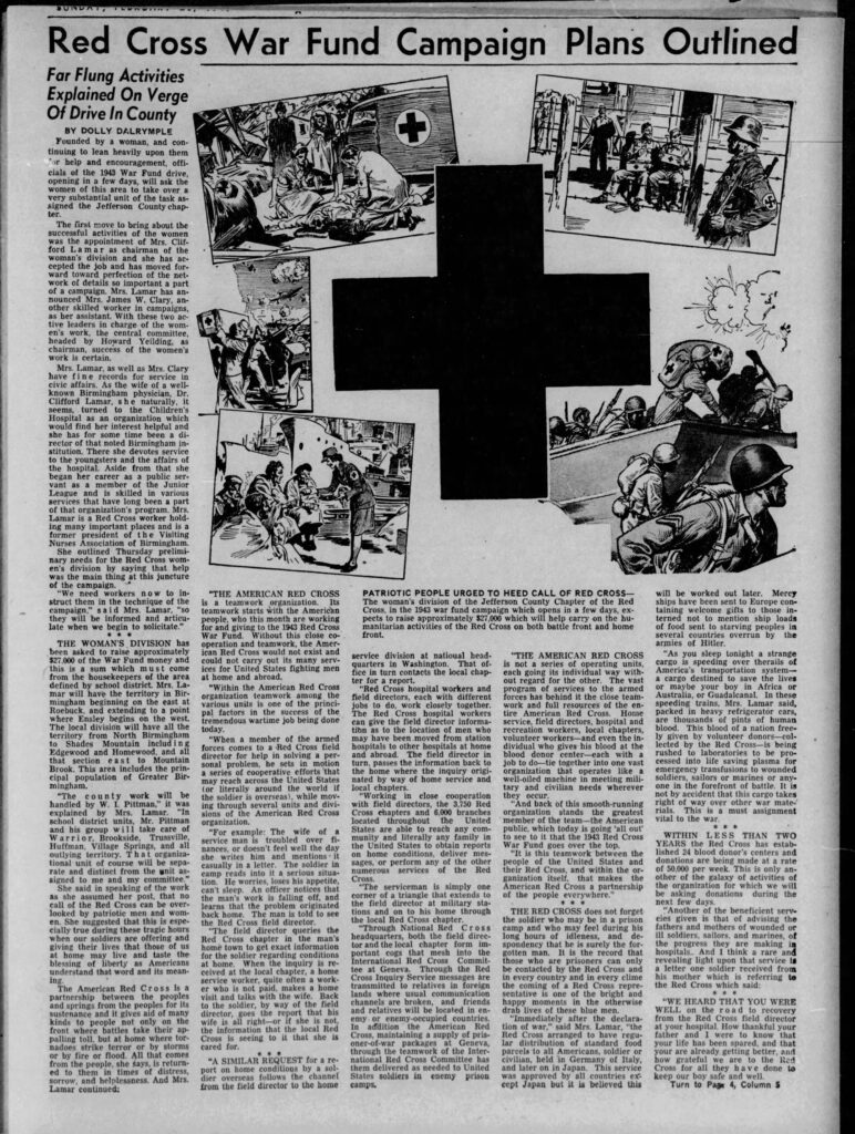 A newspaper article titled “Red Cross War Fund Campaign Plan Outlined.”