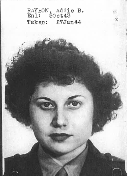 A black and white headshot of a young White woman in uniform.