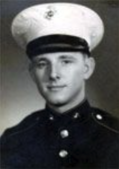 A black and white headshot image of a young White man in uniform.