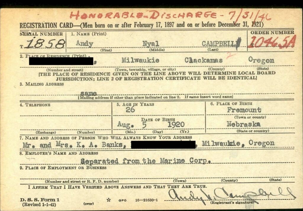A handwritten card with information about Campbell.