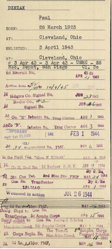 A type written list of unit assignments. 