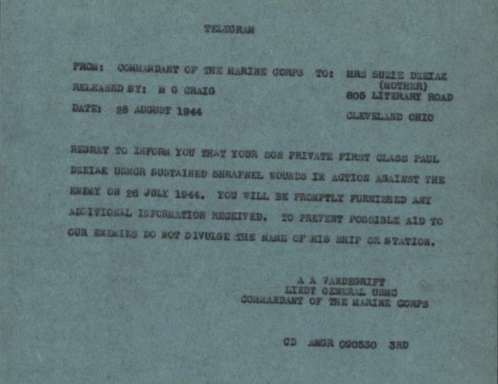 A typed telegram statement.