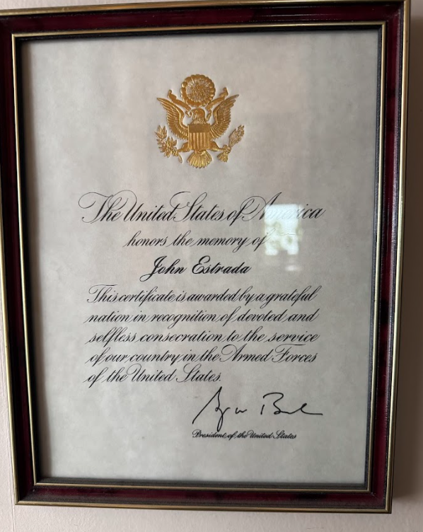 A framed certificate.