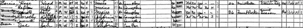 A snippet of the U.S. Census showing the Garcia/Hernandez family.