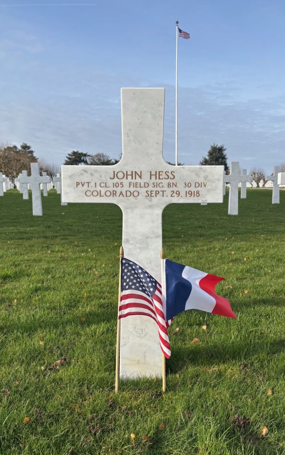 John Hess's grave Somme American Cemetery.