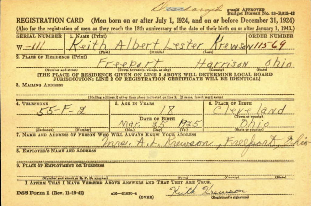 A hand-written card with information about Krewson.