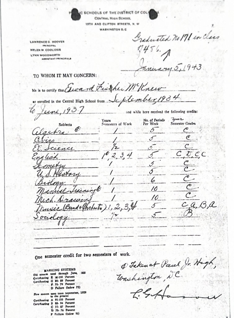 A handwritten record of classes.