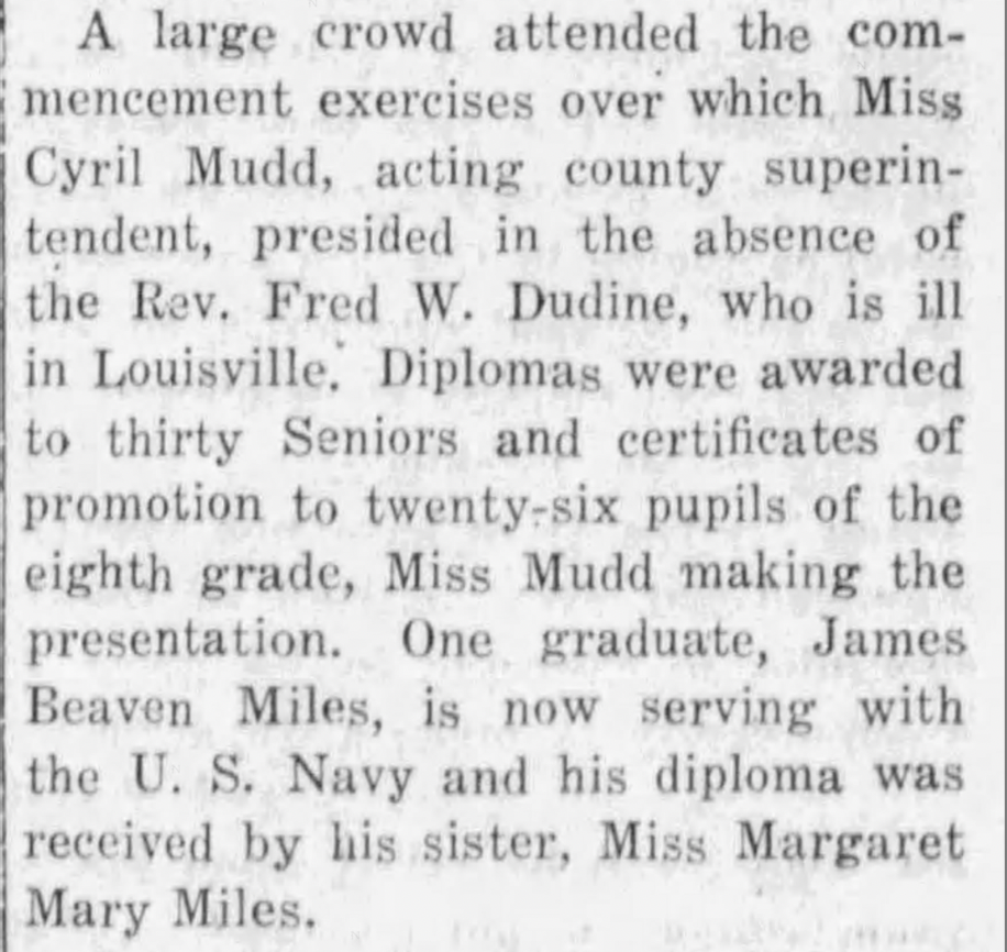 A newspaper article discusses Miles's sister getting his diploma on his behalf.
