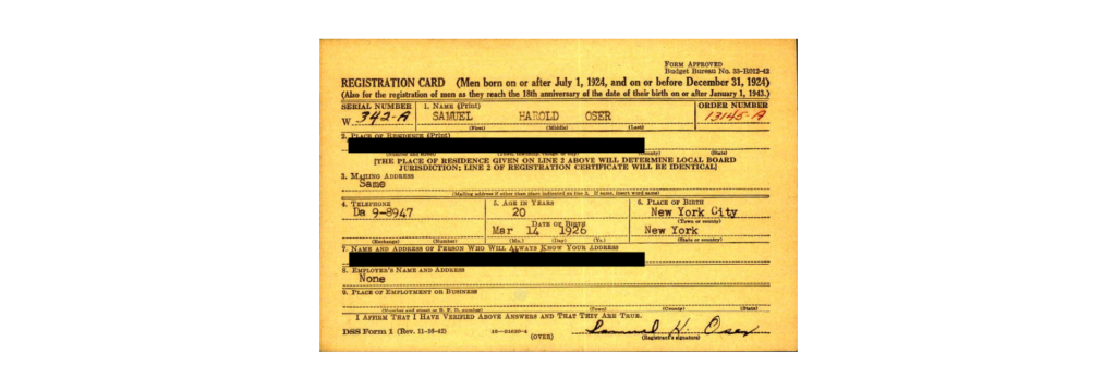 A hand written card with information about Oser.