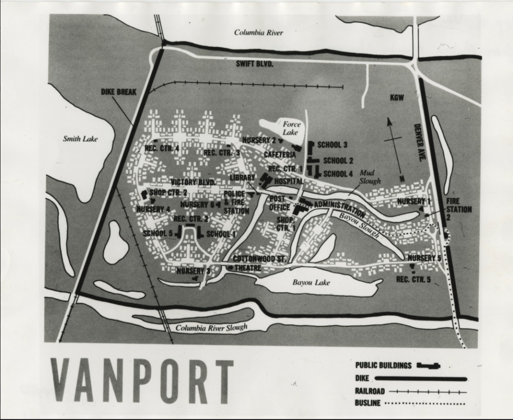 A black and white drawn map showing the location of different services in the community.