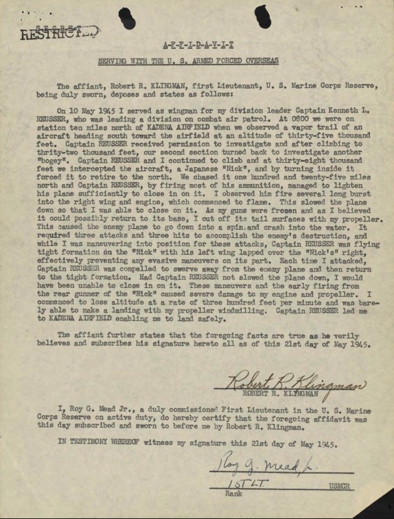 A typed letter outlining Reusser’s award.