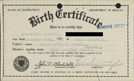 A typed document of birth.