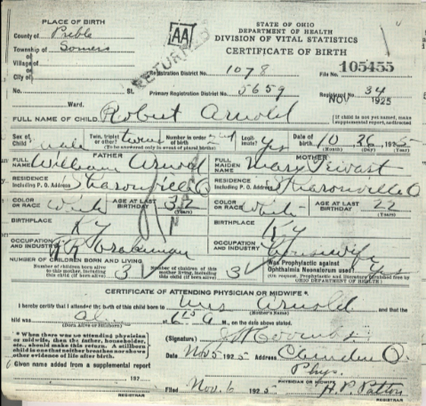 A handwritten birth record.