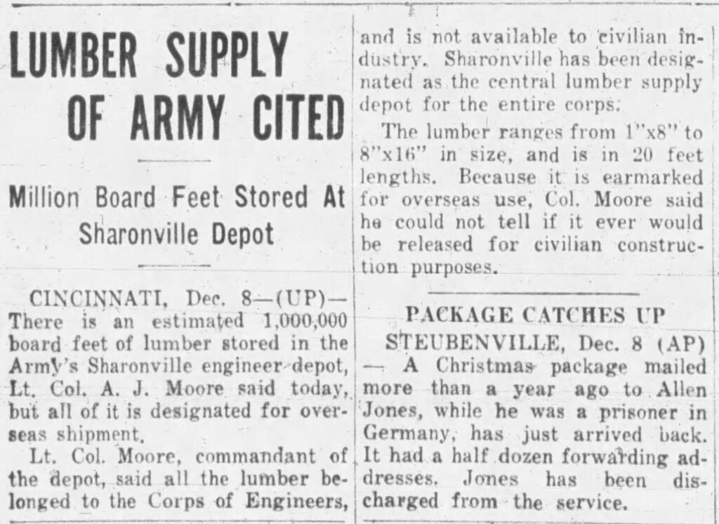 A newspaper article titled, "Lumber Supply of Army Cited."