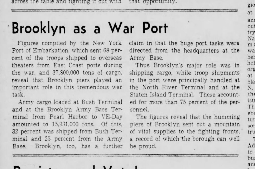 A newspaper article titled “Brooklyn as a War Port.”