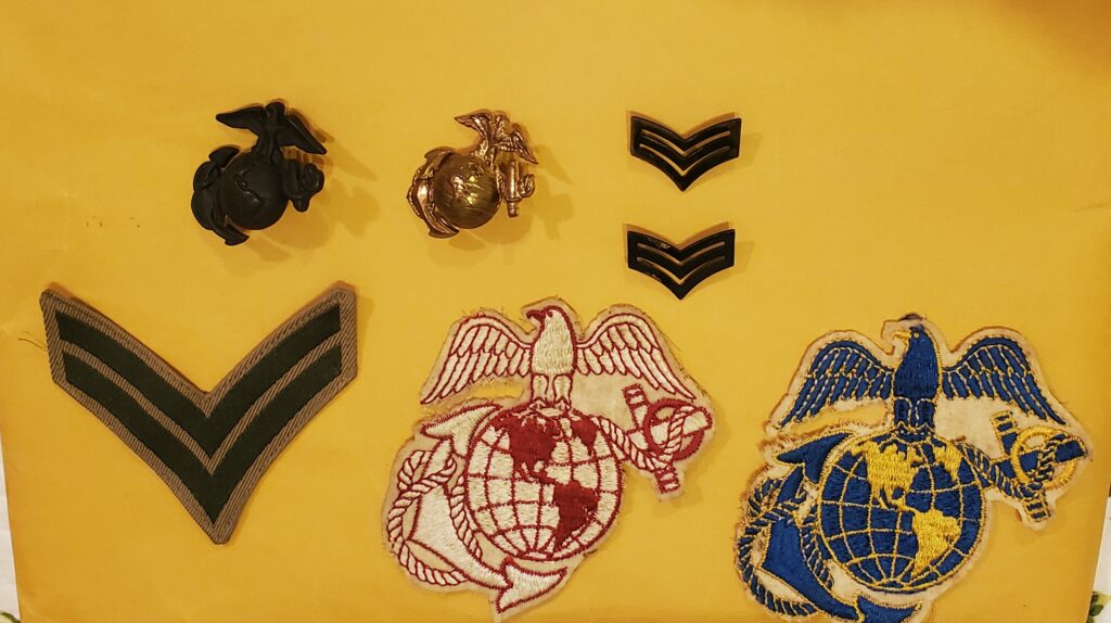 A color photograph of various pins and patches.