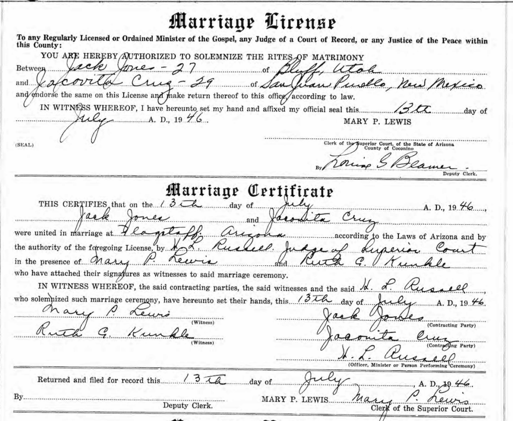A handwritten marriage certificate.