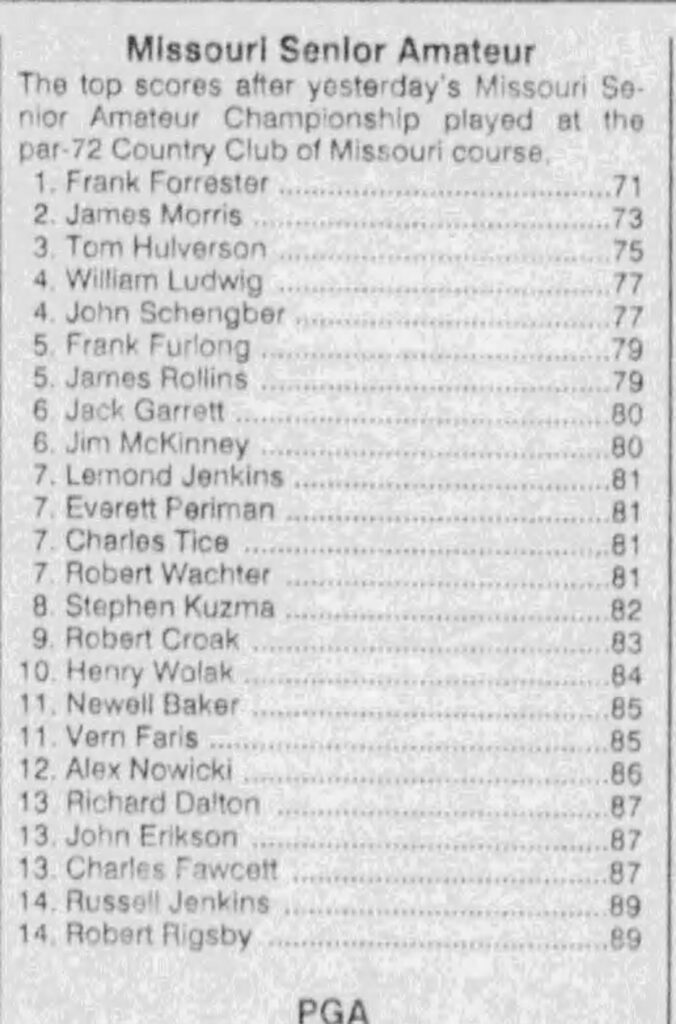 A typed list of golf scores and names.