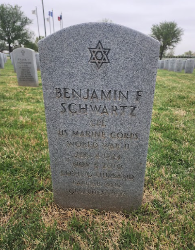 A color photograph of a headstone.